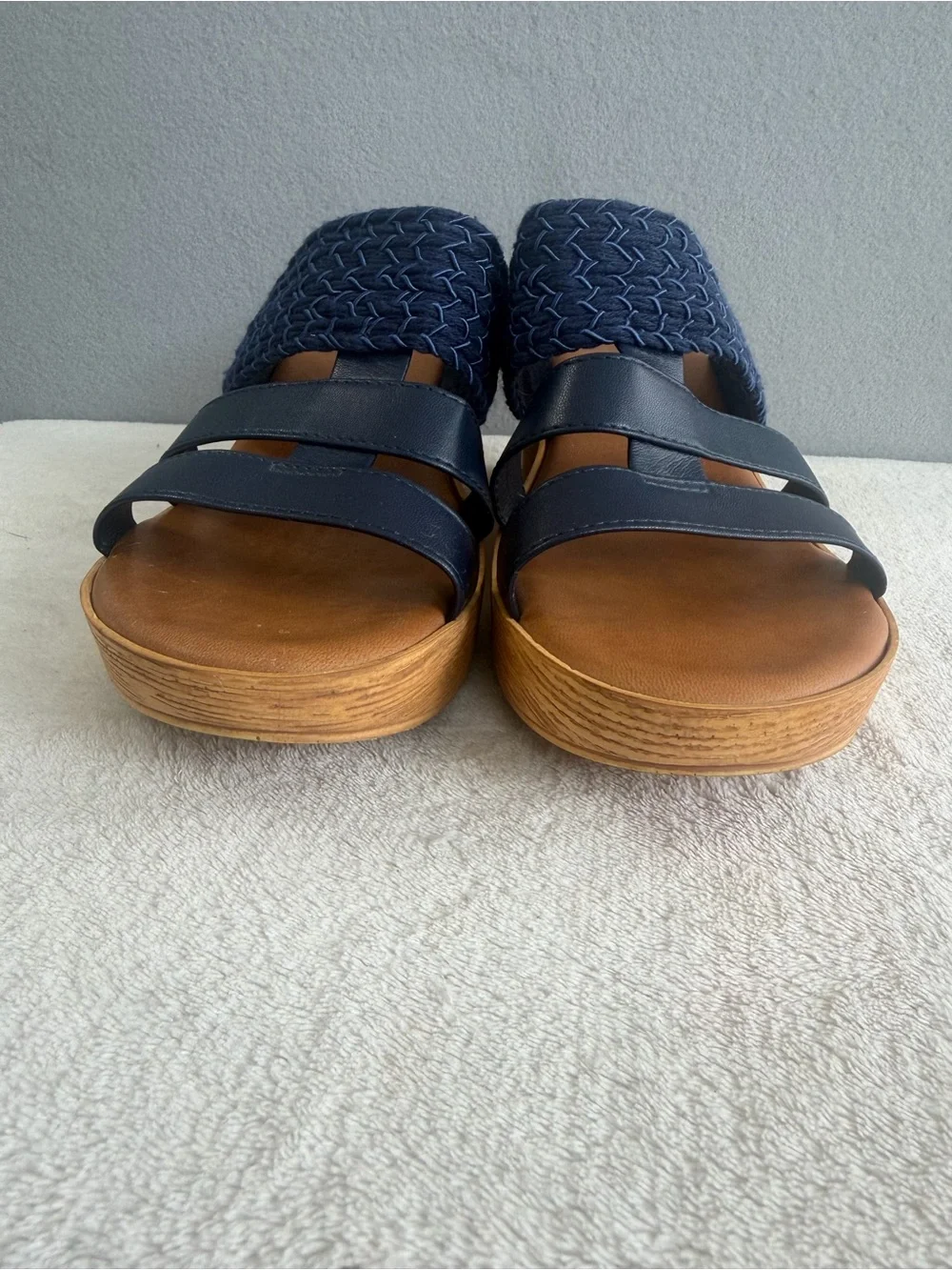 Italiana by Italian Shoemakers Platform Sandals Mandii 9M Women's Navy